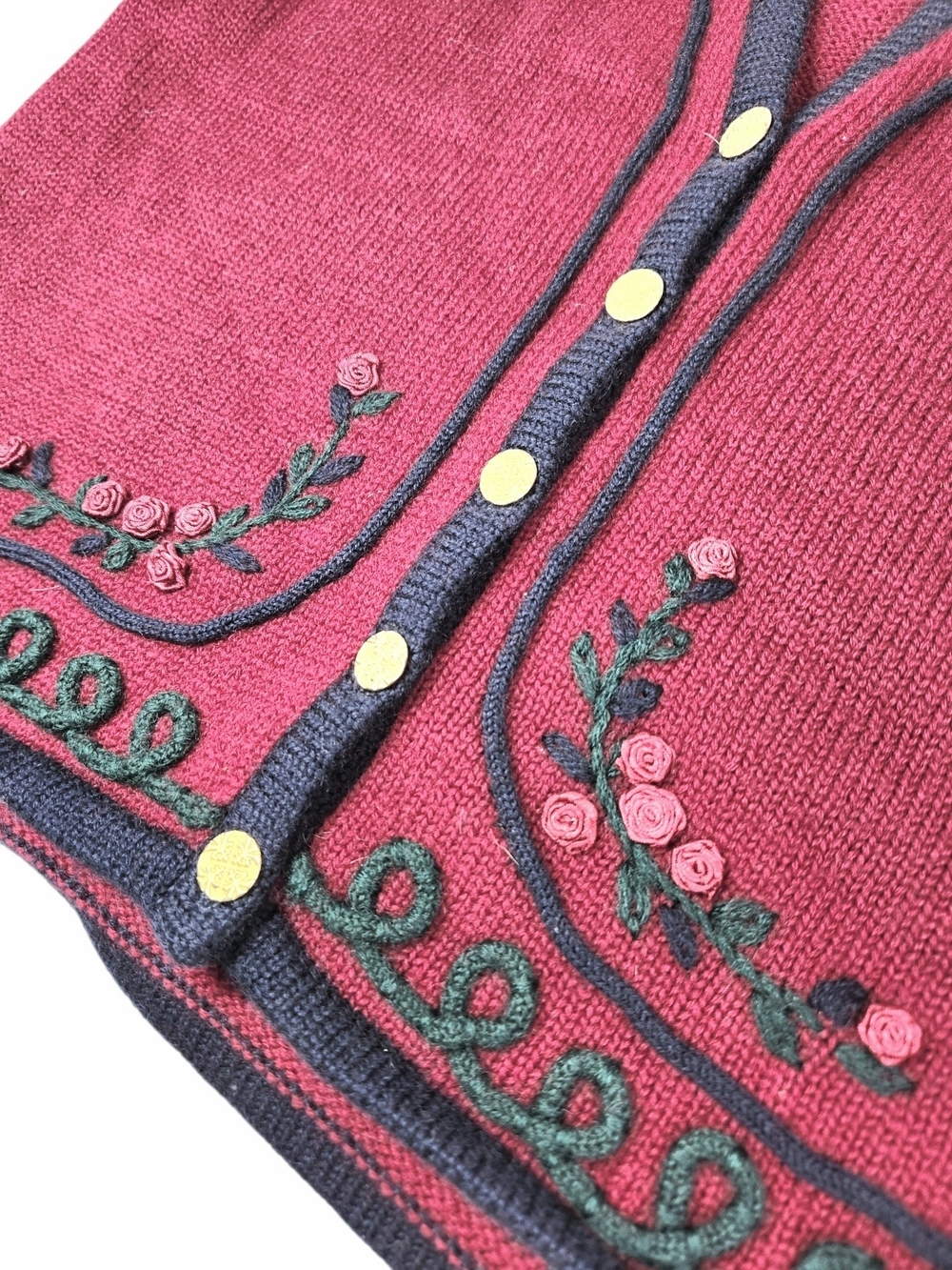 Vintage Pendleton Virgin Wool Vest L Red Embroidered Floral Cottage Folk Granny - Picture 3 of 12